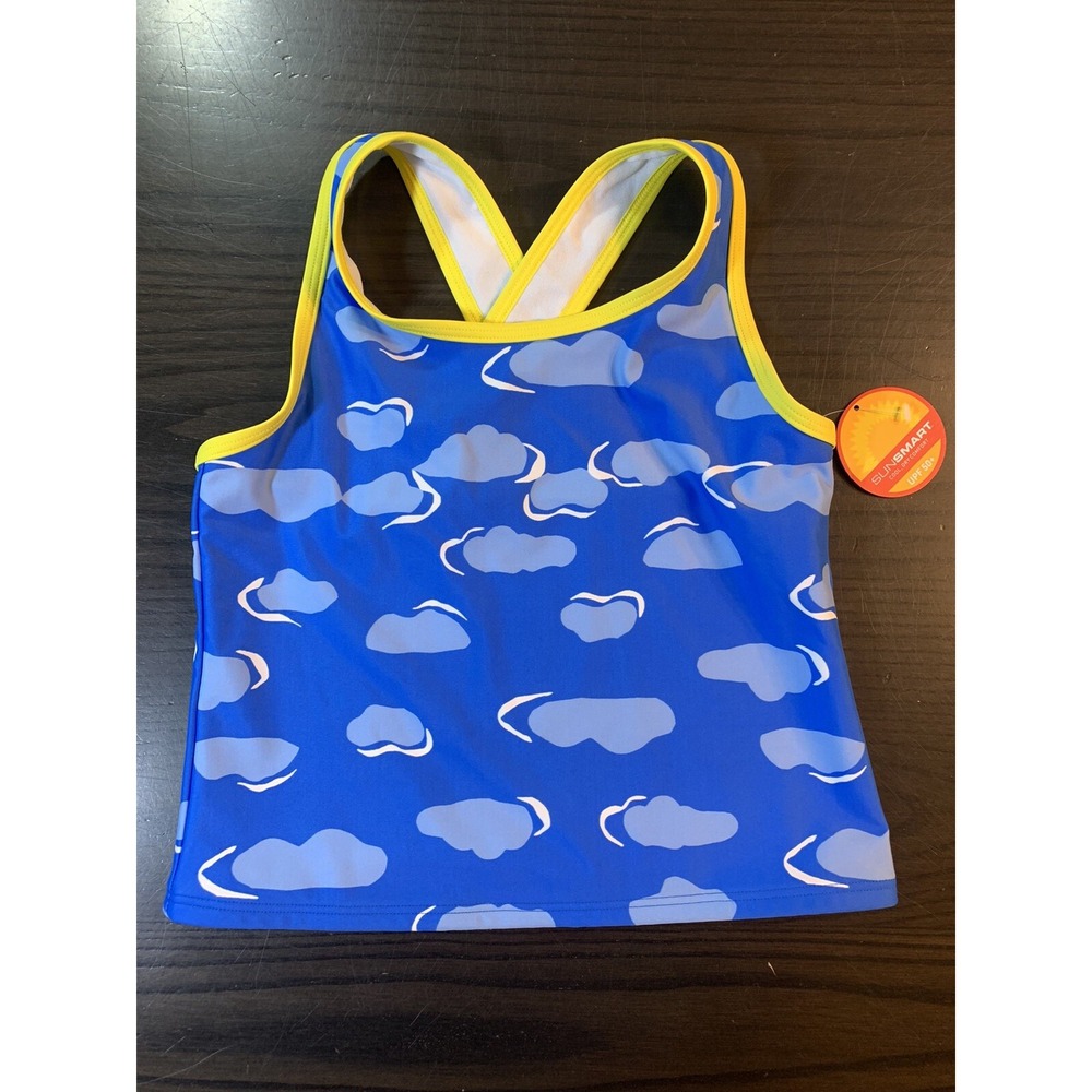 LL Bean Swim Top Tankini Girls Sz 8 Cloud Pattern  SPF 50 Cross Back Sun Smart - Picture 4 of 11